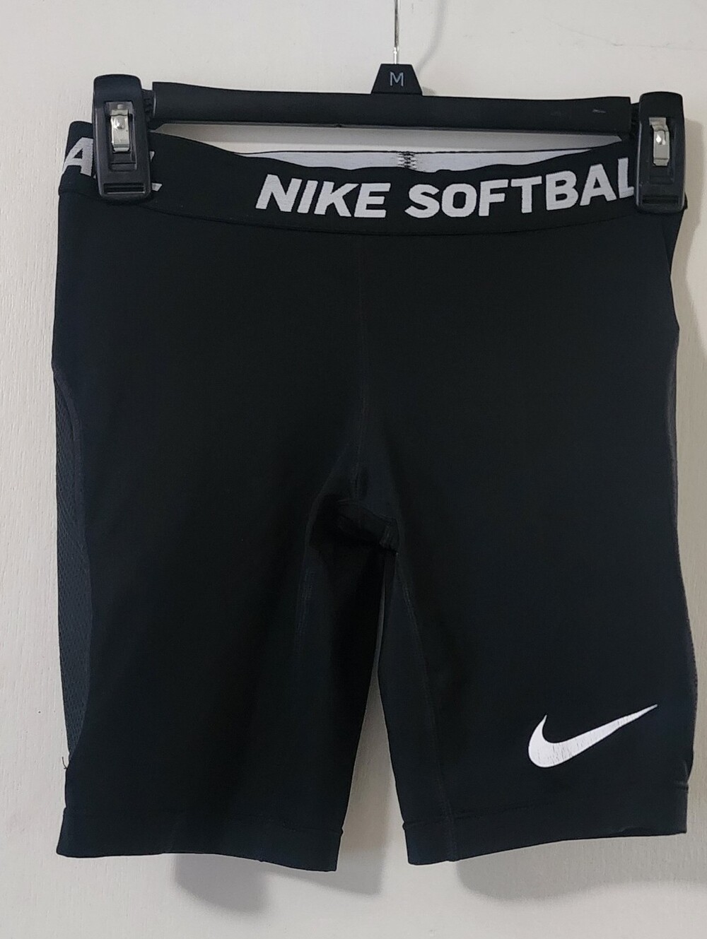 Nike Slider Black Compression Softball Shorts with White Swoosh Large
